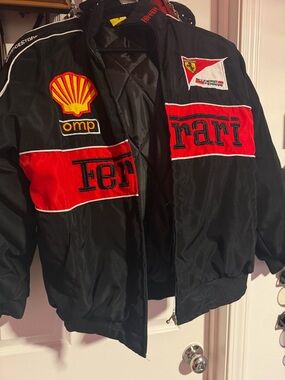 MENS Ferrari F1 Black Jacket with Red Panels and Yellow Accents Size S